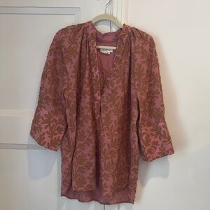 Anthropologie Pink and Brown Textured Blouse